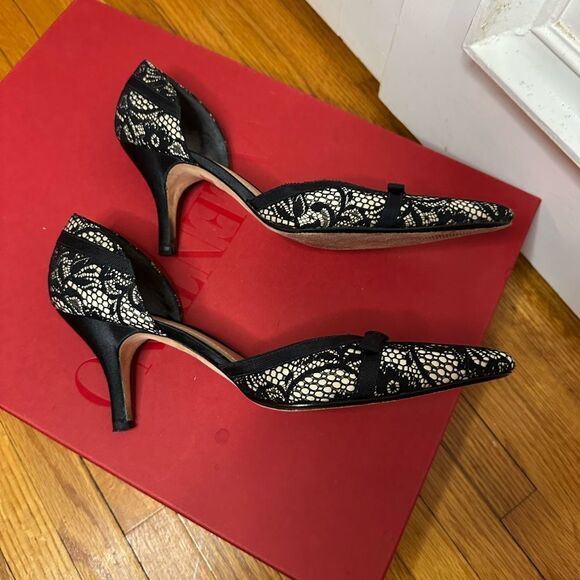 Ann Taylor D’Orsay black lace heels / pumps size 7 EUC grosgrain details - Picture 7 of 9